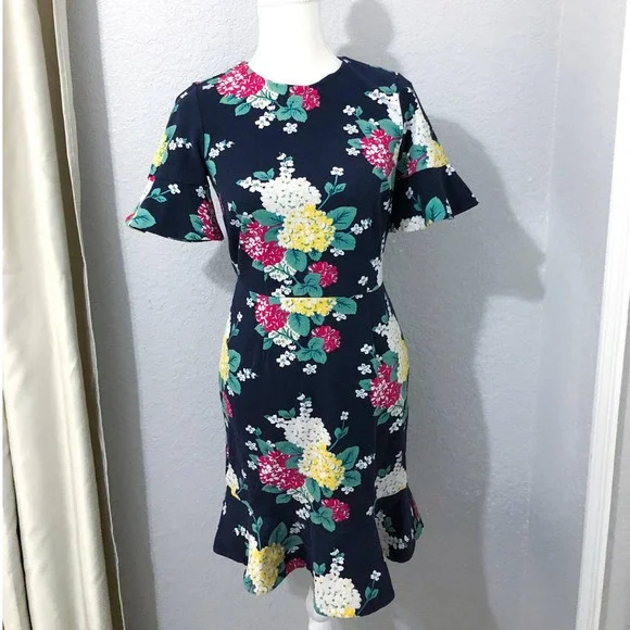 Draper James Hydrangea Row Floral Peplum Knit Ruffle Dress Size Small - Picture 2 of 8